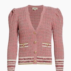 L'AGENCE Pink and Gold Button Cardigan